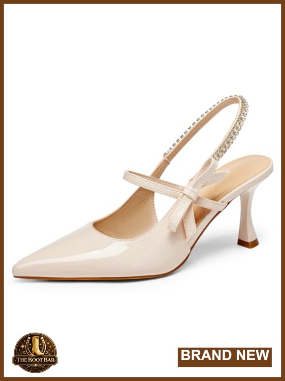 Coutgo Womens Slingback Kitten Heels Mary Jane Pointed Toe Pumps Faux Leather